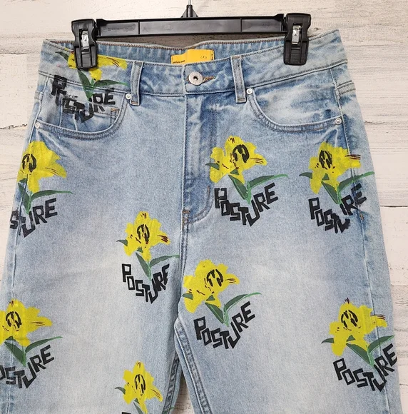 Posture Floral Print Light Wash Denim Jeans